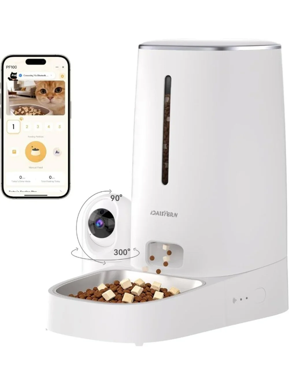 Smart Automatic Pet Feeder with Camera, WiFi, Night Vision & 2-Way Audio - 4L
